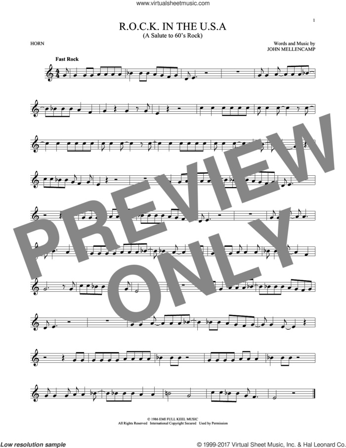 R.O.C.K. In The U.S.A. (A Salute To 60's Rock) sheet music for horn solo by John Mellencamp, intermediate skill level