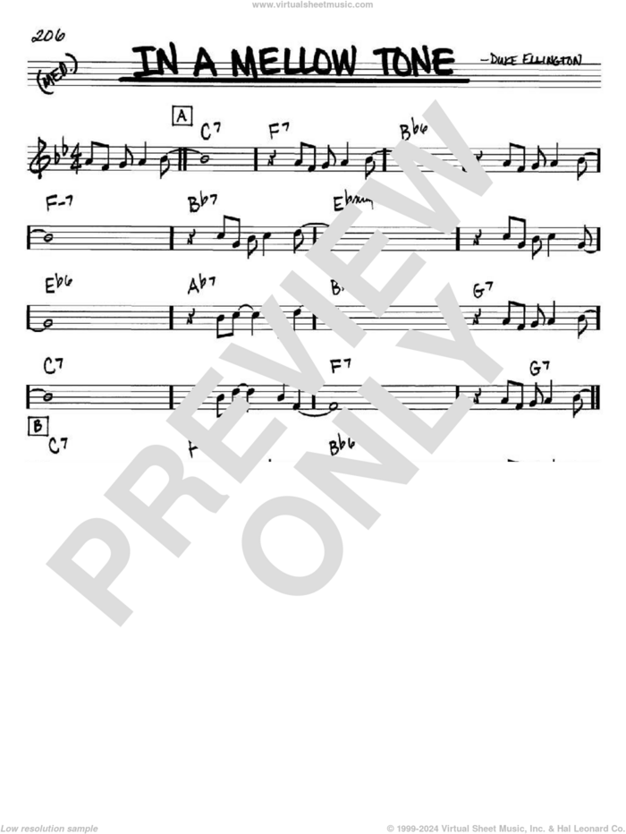 In A Mellow Tone sheet music for voice and other instruments (in Bb) by Duke Ellington and Milt Gabler, intermediate skill level