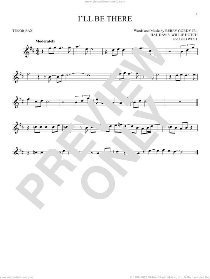 I'll Be There sheet music for tenor saxophone solo by The Jackson 5, Berry Gordy Jr., Bob West and Hal Davis, intermediate skill level