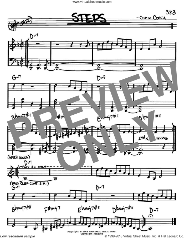 Steps sheet music for voice and other instruments (in Bb) by Chick Corea, intermediate skill level