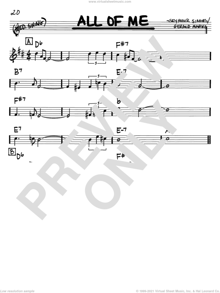 All Of Me sheet music for voice and other instruments (in Bb) by Louis Armstrong, Frank Sinatra, Willie Nelson, Gerald Marks and Seymour Simons, intermediate skill level
