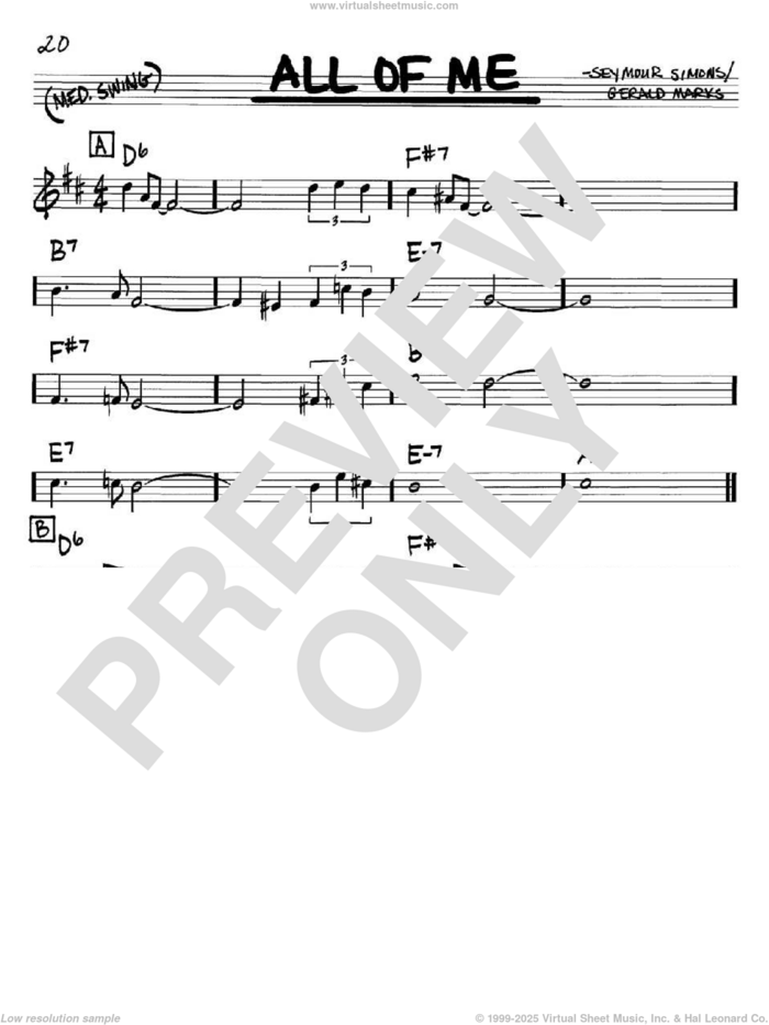 All Of Me sheet music for voice and other instruments (in Bb) by Louis Armstrong, Frank Sinatra, Willie Nelson, Gerald Marks and Seymour Simons, intermediate skill level