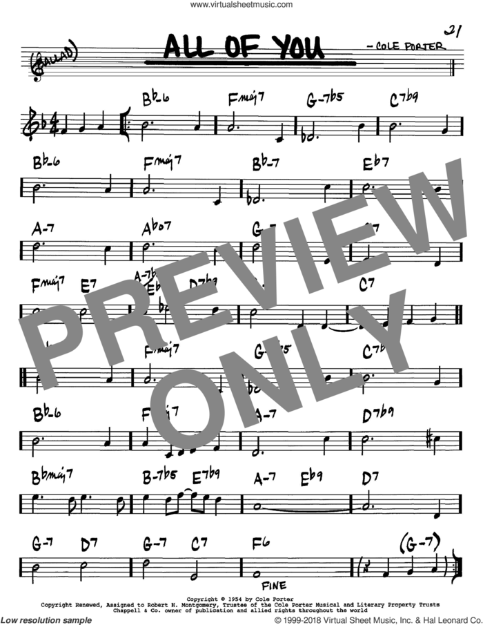 All Of You sheet music for voice and other instruments (in Bb) by Cole Porter, intermediate skill level