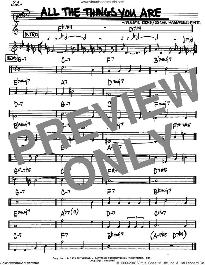 All The Things You Are sheet music for voice and other instruments (in Bb) by Jerome Kern and Oscar II Hammerstein, intermediate skill level