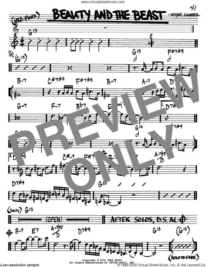 Beauty And The Beast sheet music for voice and other instruments (in Bb) by Wayne Shorter, intermediate skill level