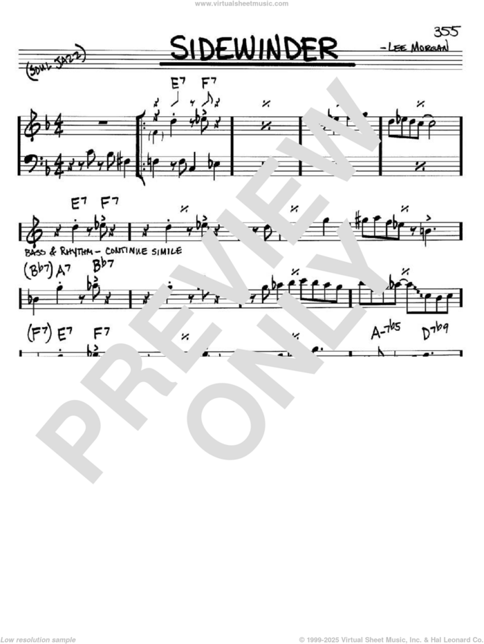 Sidewinder sheet music for voice and other instruments (in Bb) by Lee Morgan, intermediate skill level