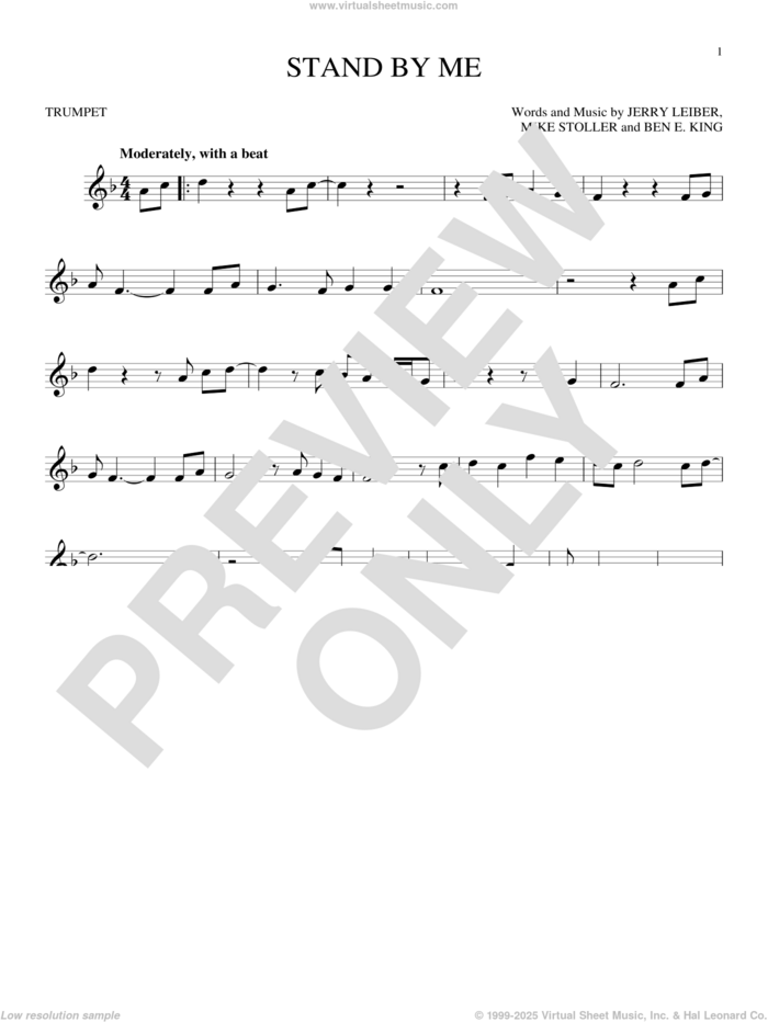 Stand By Me sheet music for trumpet solo by Ben E. King, Jerry Leiber and Mike Stoller, intermediate skill level