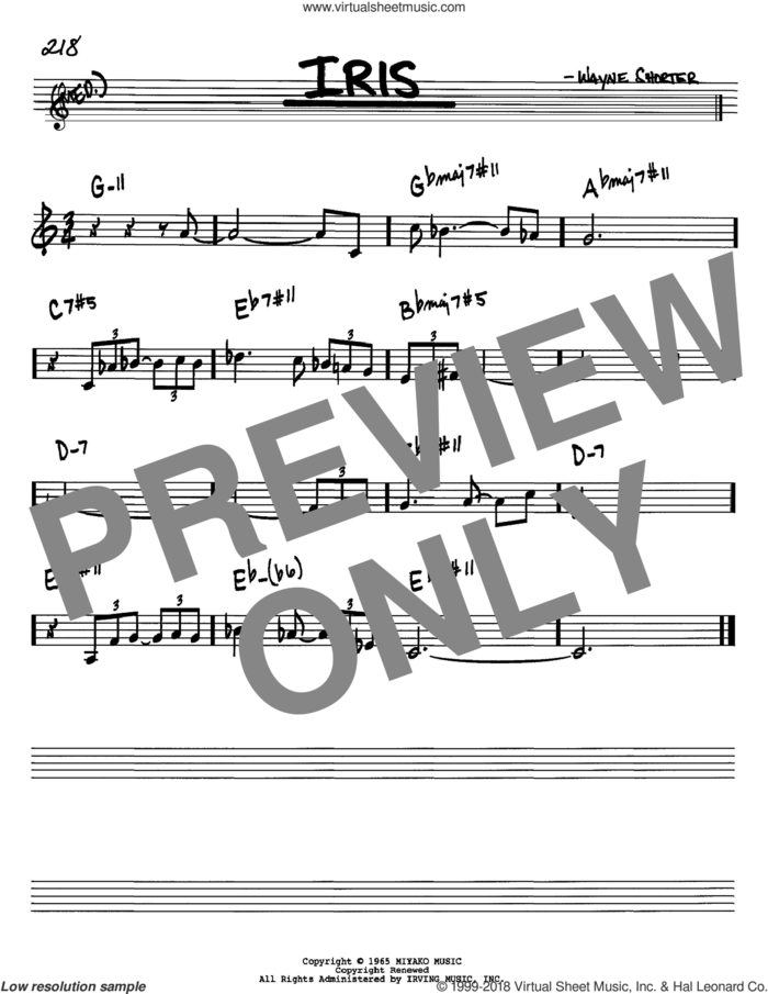 Iris sheet music for voice and other instruments (in Bb) by Wayne Shorter, intermediate skill level