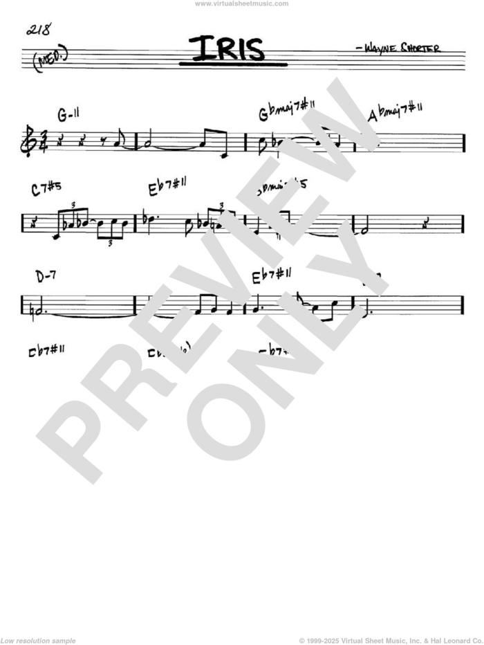 Iris sheet music for voice and other instruments (in Bb) by Wayne Shorter, intermediate skill level