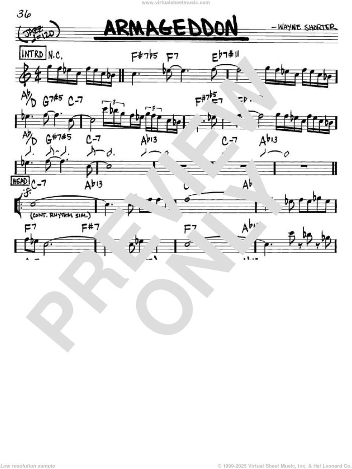 Armageddon sheet music for voice and other instruments (in Bb) by Wayne Shorter, intermediate skill level