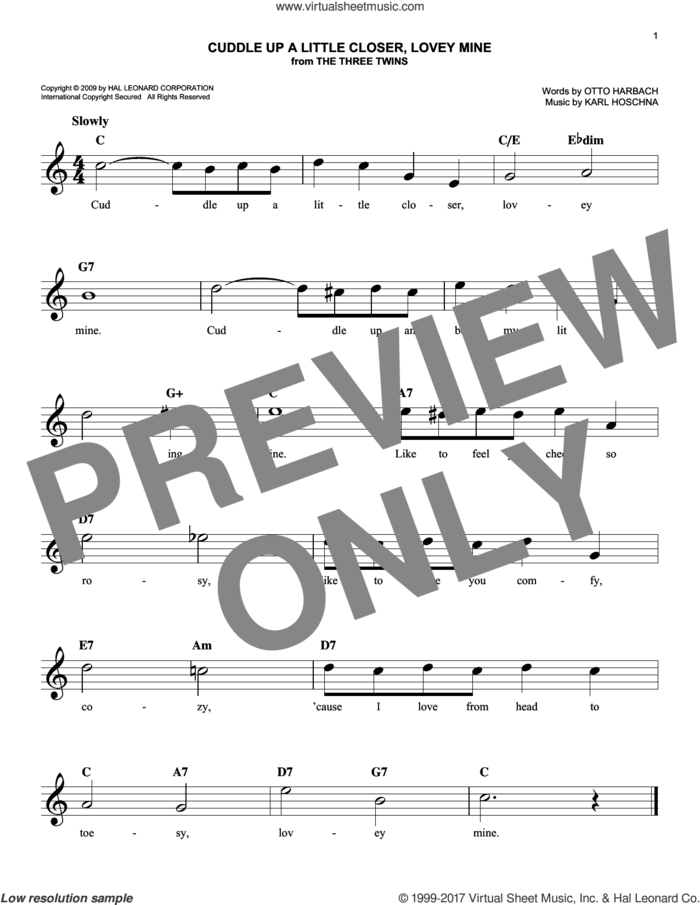 Cuddle Up A Little Closer, Lovey Mine sheet music for voice and other instruments (fake book) by Karl Hoschna and Otto Harbach, easy skill level
