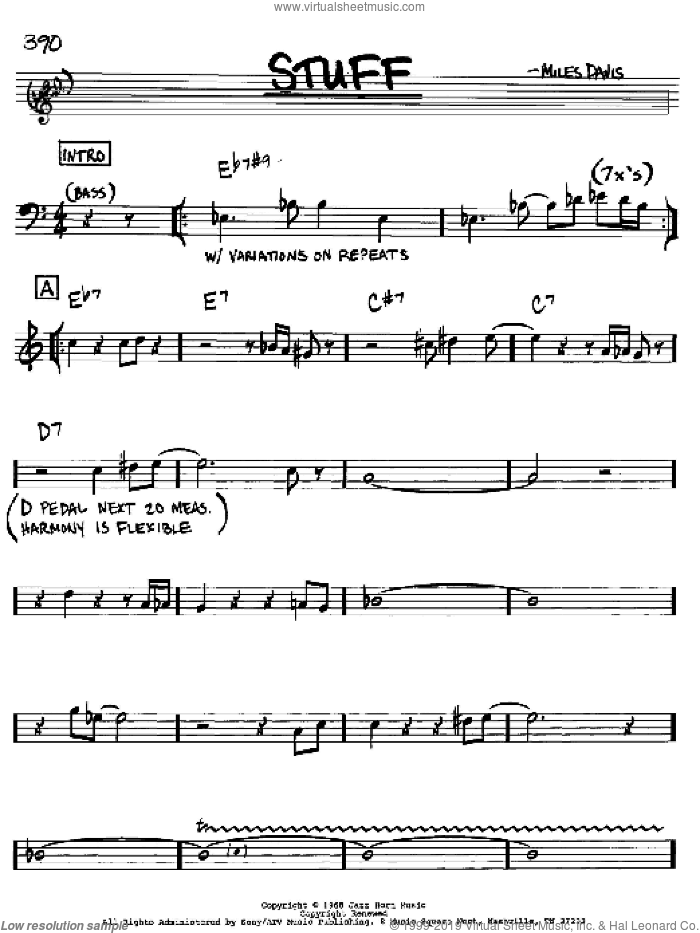 Stuff sheet music for voice and other instruments (in Bb) by Miles Davis, intermediate skill level