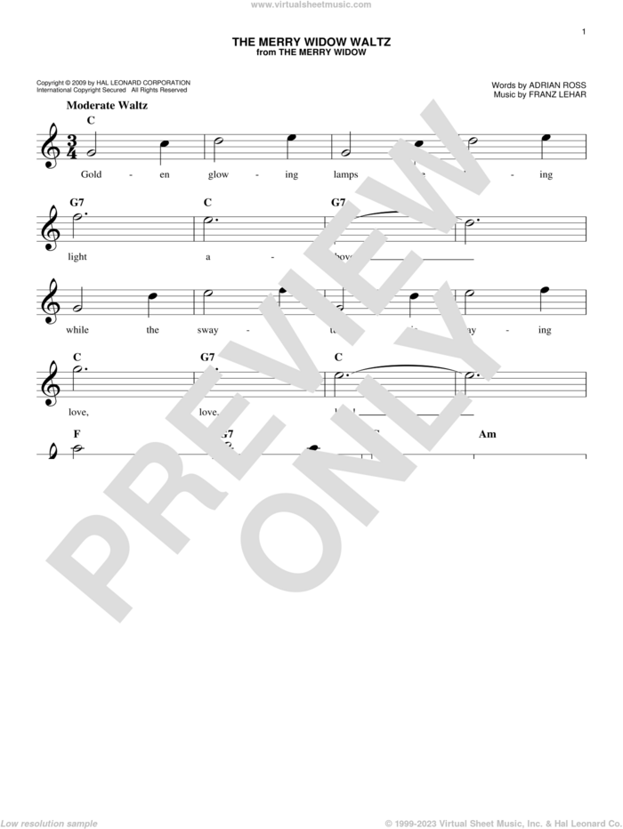 The Merry Widow Waltz sheet music for voice and other instruments (fake book) by Franz Lehar and Adrian Ross, intermediate skill level
