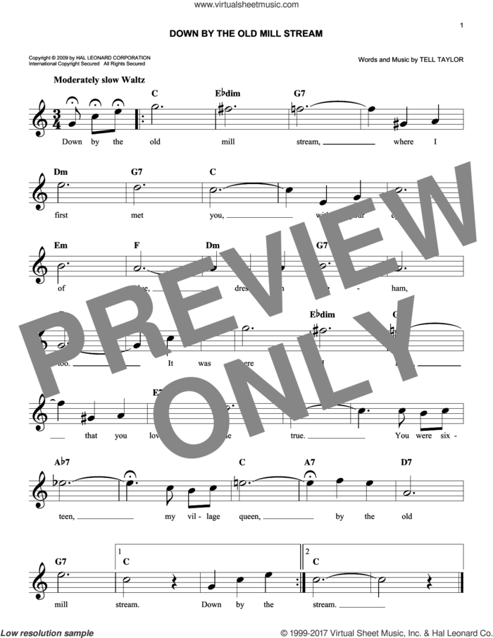 Down By The Old Mill Stream sheet music for voice and other instruments (fake book) by Tell Taylor, intermediate skill level