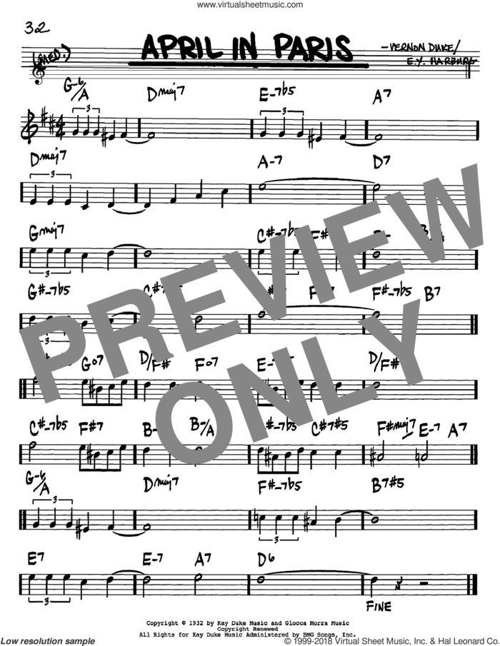 April In Paris sheet music for voice and other instruments (in Bb) by E.Y. Harburg, Count Basie and Vernon Duke, intermediate skill level