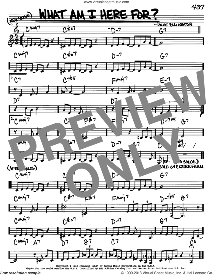 What Am I Here For? sheet music for voice and other instruments (in Bb) by Duke Ellington, intermediate skill level