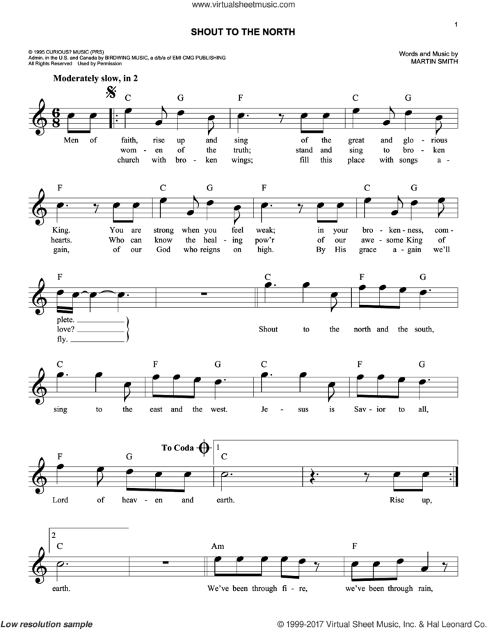 Shout To The North sheet music for voice and other instruments (fake book) by Martin Smith and Delirious?, intermediate skill level