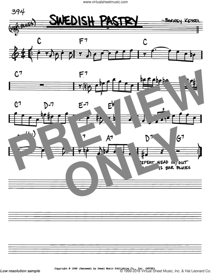 Swedish Pastry sheet music for voice and other instruments (in Bb) by Barney Kessel, intermediate skill level
