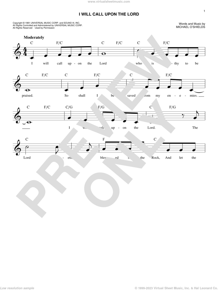 I Will Call Upon The Lord sheet music for voice and other instruments (fake book) by Michael O'Shields, easy skill level