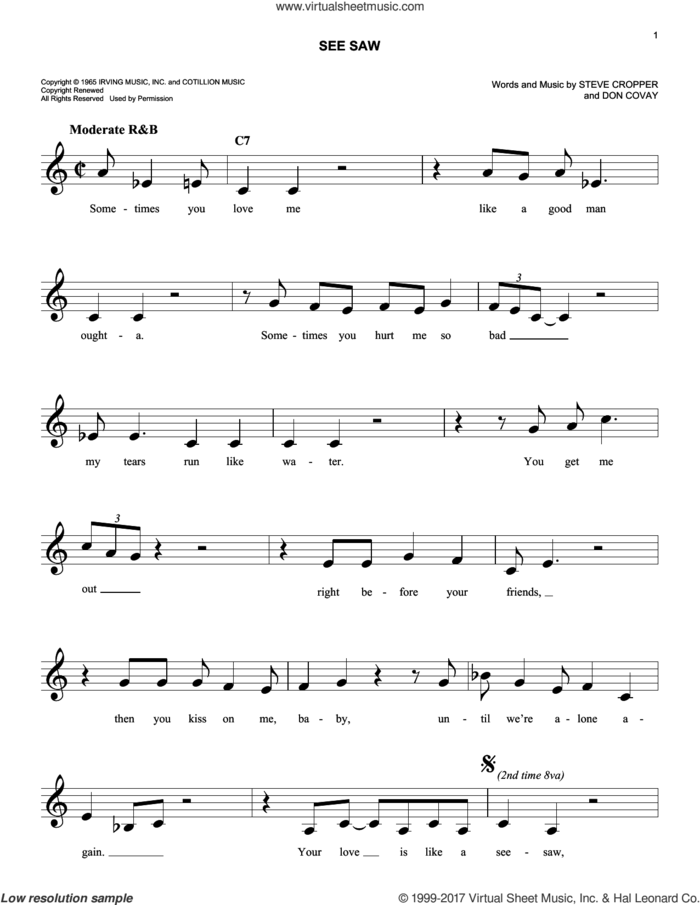 See Saw sheet music for voice and other instruments (fake book) by Aretha Franklin, Don Covay and Steve Cropper, easy skill level