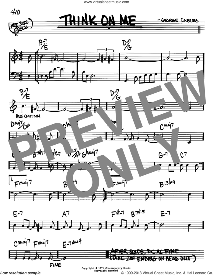 Think On Me sheet music for voice and other instruments (in Bb) by George Cables, intermediate skill level