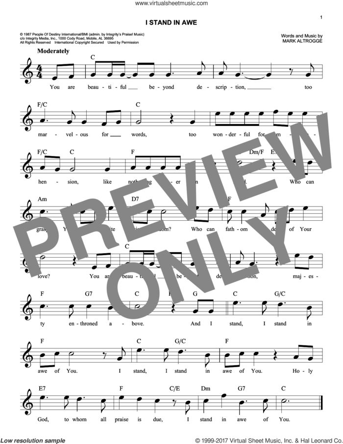 I Stand In Awe sheet music for voice and other instruments (fake book) by Sovereign Grace Music and Mark Altrogge, easy skill level
