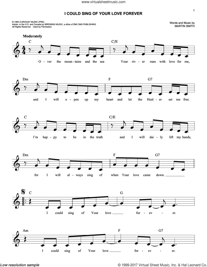 I Could Sing Of Your Love Forever sheet music for voice and other instruments (fake book) by Martin Smith, Delirious? and Passion, easy skill level