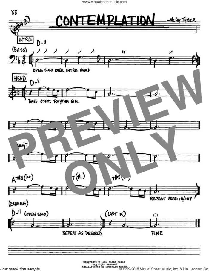Contemplation sheet music for voice and other instruments (in Bb) by McCoy Tyner, intermediate skill level