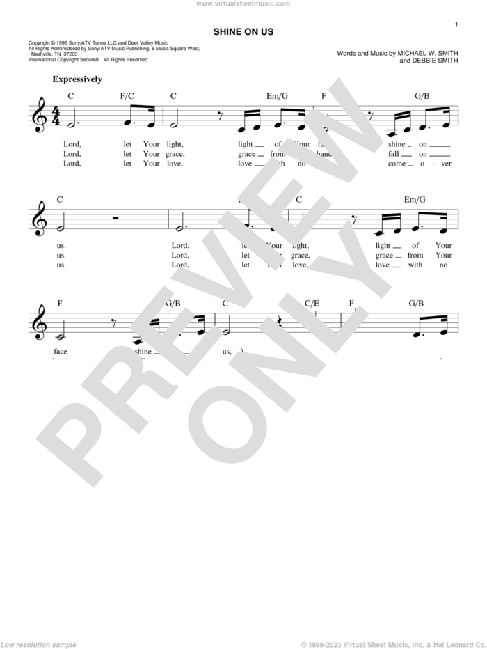 Shine On Us sheet music for voice and other instruments (fake book) by Phillips, Craig & Dean, Debbie Smith and Michael W. Smith, easy skill level