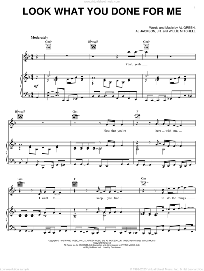 Look What You Done For Me sheet music for voice, piano or guitar by Al Green, Al Jackson, Jr., Jr., Al Jackson and Willie Mitchell, intermediate skill level