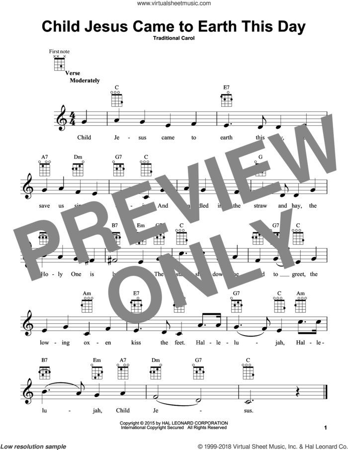 Child Jesus Came To Earth This Day sheet music for ukulele, intermediate skill level