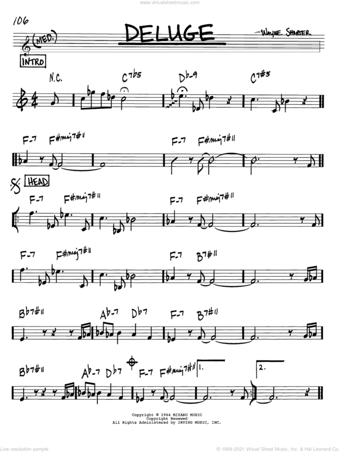 Deluge sheet music for voice and other instruments (in Bb) by Wayne Shorter, intermediate skill level