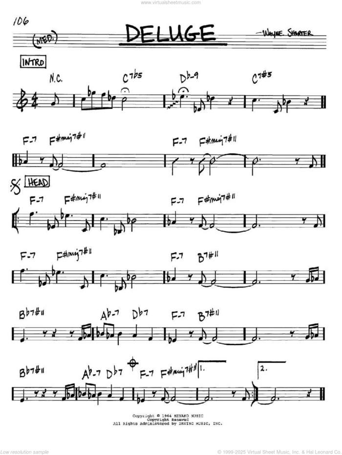 Deluge sheet music for voice and other instruments (in Bb) by Wayne Shorter, intermediate skill level