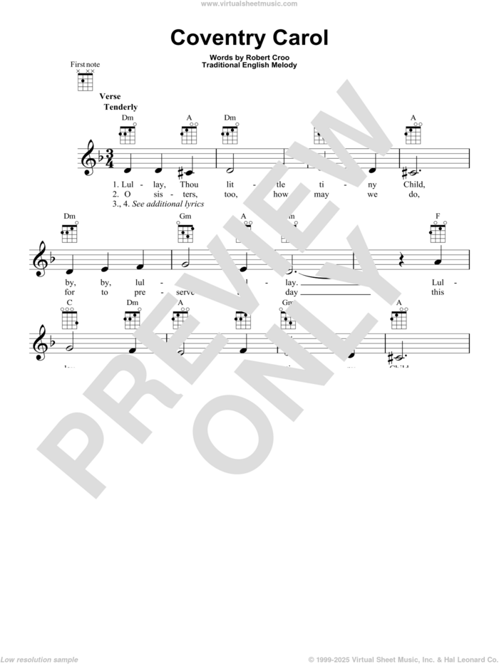 Coventry Carol sheet music for ukulele, intermediate skill level