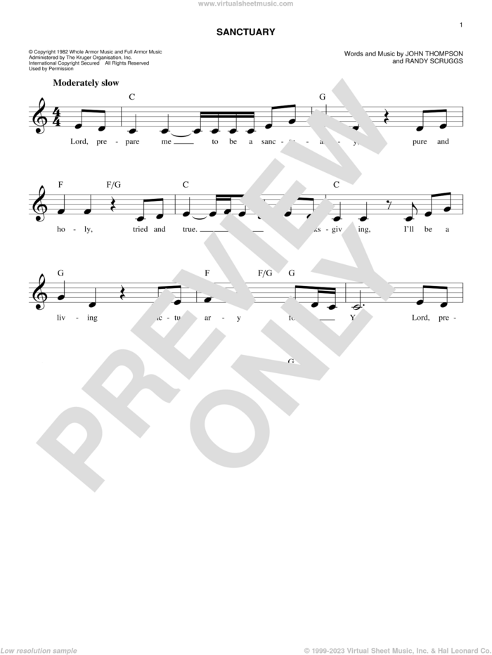 Sanctuary sheet music for voice and other instruments (fake book) by John Thompson and Randy Scruggs, easy skill level