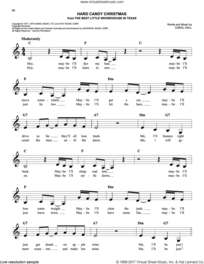 Hard Candy Christmas sheet music for voice and other instruments (fake book) by Dolly Parton and Carol Hall, easy skill level