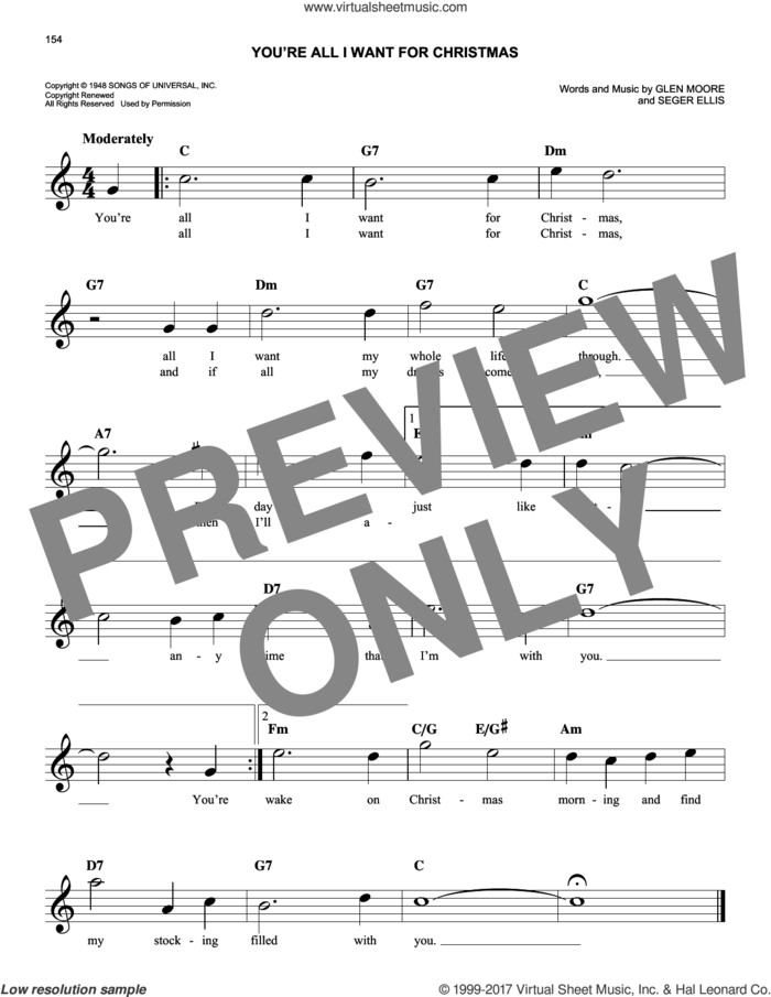 You're All I Want For Christmas sheet music for voice and other instruments (fake book) by Glen Moore, Frank Gallagher and Seger Ellis, easy skill level