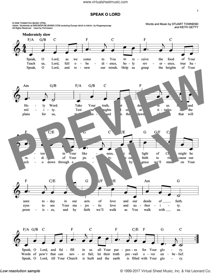 Speak O Lord sheet music for voice and other instruments (fake book) by Keith Getty and Stuart Townend, easy skill level