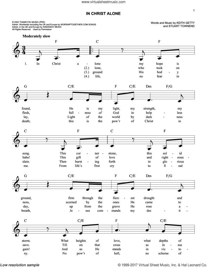 In Christ Alone sheet music for voice and other instruments (fake book) by Keith & Kristyn Getty, Margaret Becker, Newsboys, Keith Getty and Stuart Townend, easy skill level