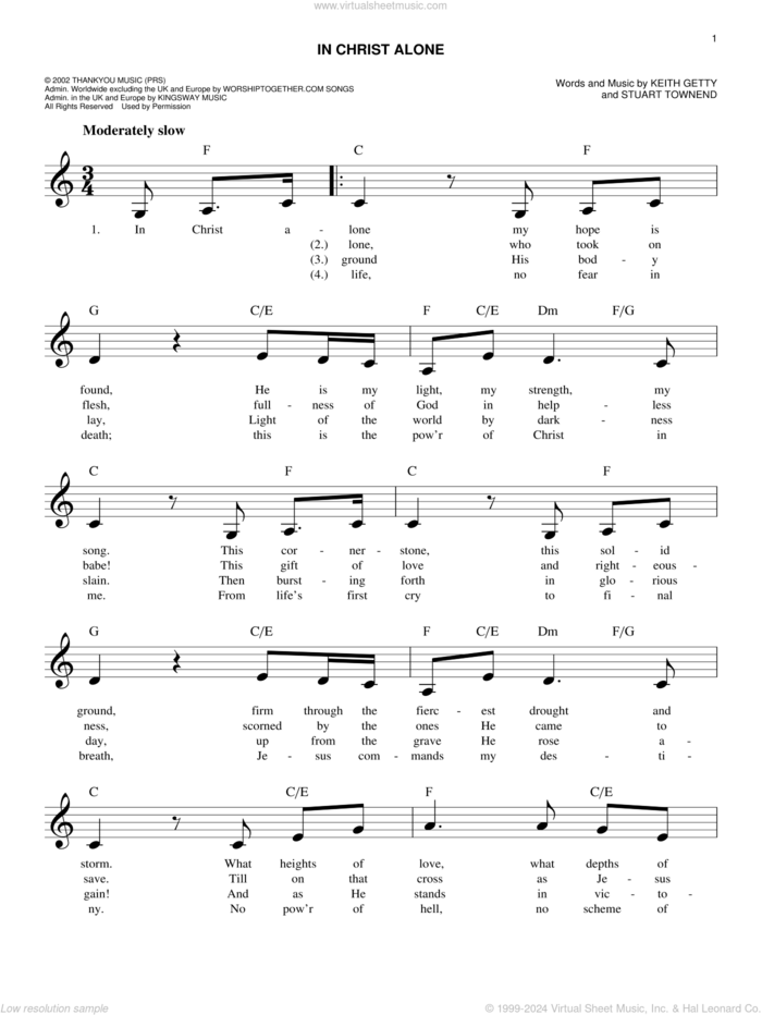 In Christ Alone sheet music for voice and other instruments (fake book) by Keith & Kristyn Getty, Margaret Becker, Newsboys, Keith Getty and Stuart Townend, easy skill level