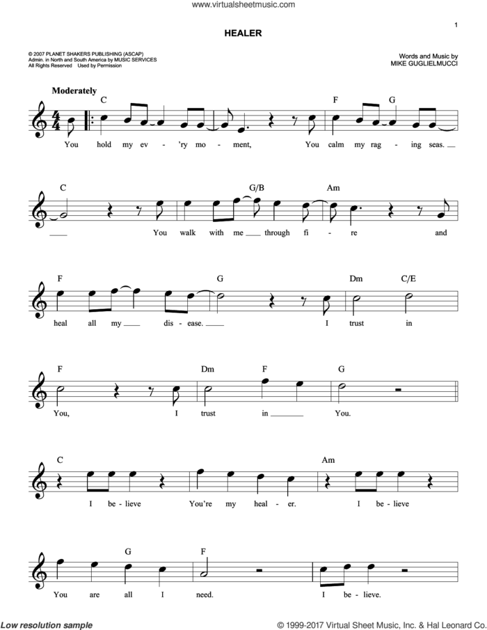 Healer sheet music for voice and other instruments (fake book) by Kari Jobe and Mike Guglielmucci, easy skill level