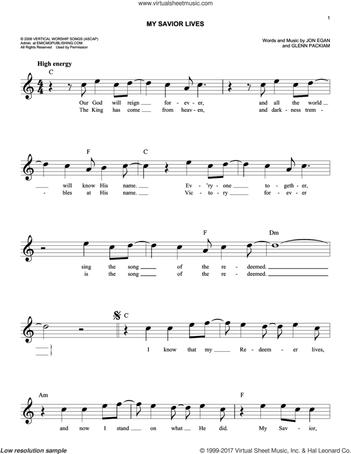 My Savior Lives sheet music for voice and other instruments (fake book) by Desperation Band, Glenn Packiam and Jon Egan, easy skill level
