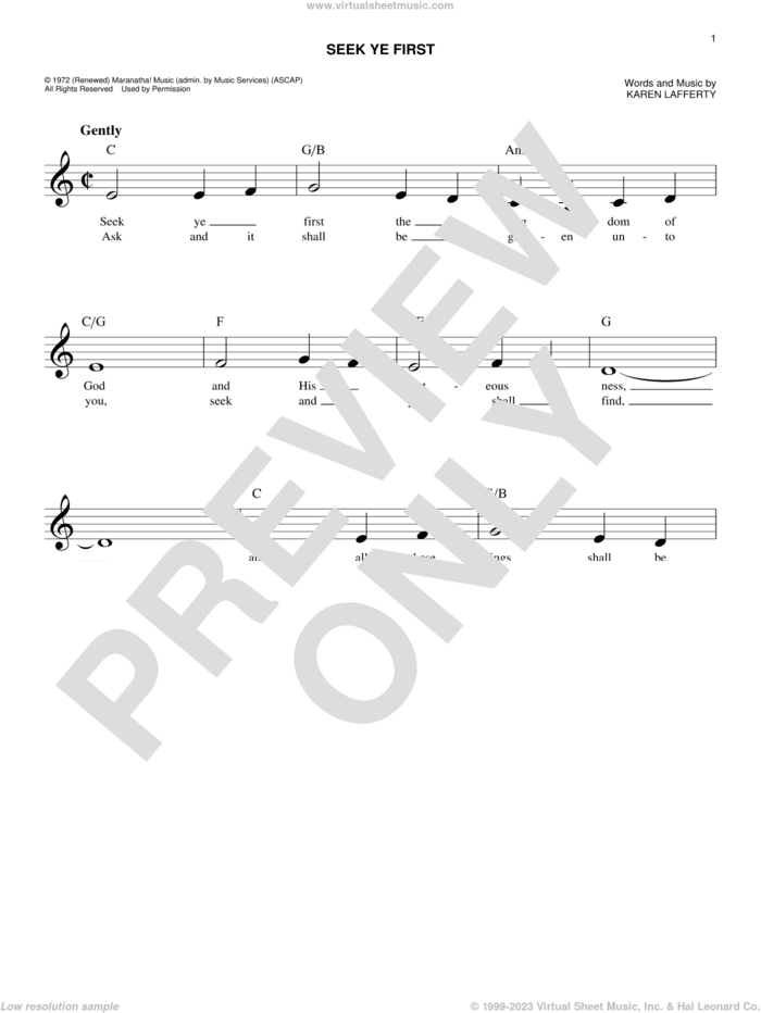 Seek Ye First sheet music for voice and other instruments (fake book) by Karen Lafferty, easy skill level