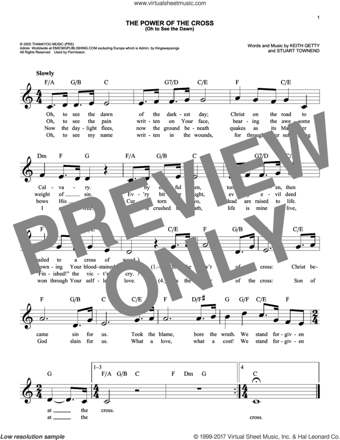 The Power Of The Cross (Oh To See The Dawn) sheet music for voice and other instruments (fake book) by Keith Getty and Stuart Townend, easy skill level