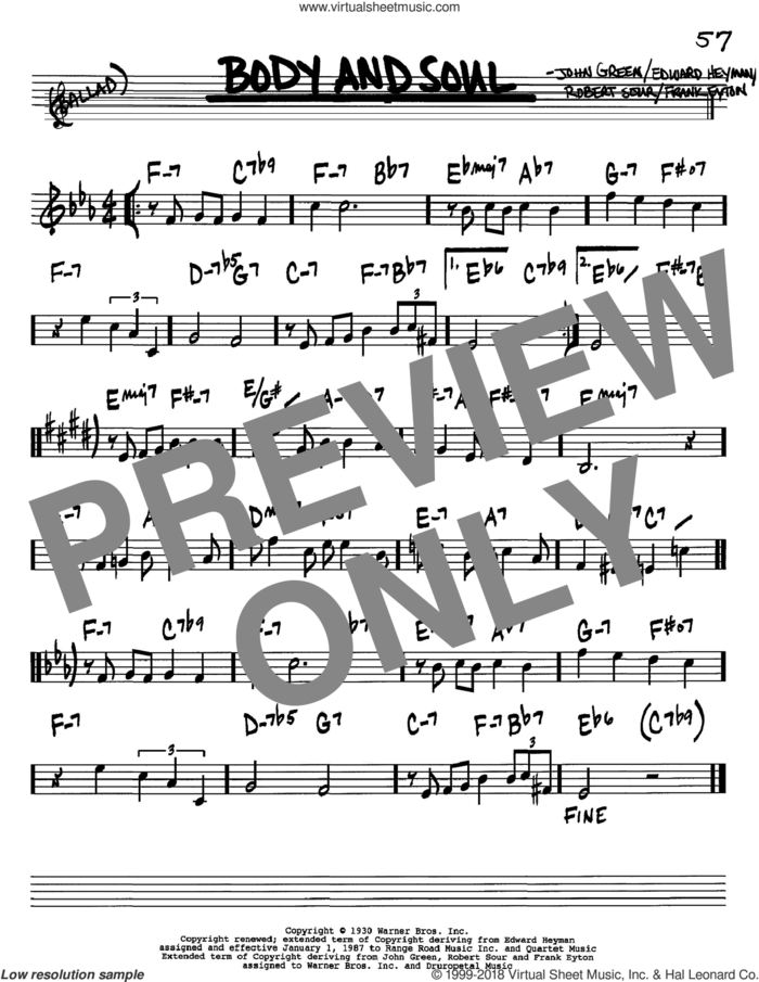 Body And Soul sheet music for voice and other instruments (in Bb) by Edward Heyman, Frank Eyton, Johnny Green and Robert Sour, intermediate skill level