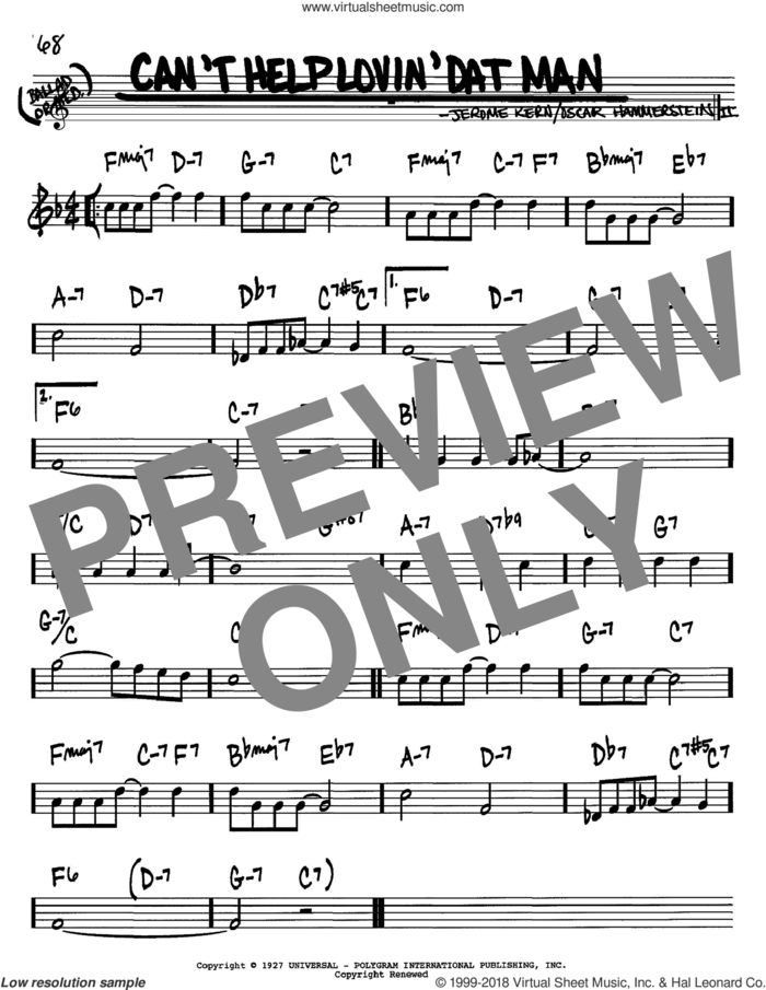 Can't Help Lovin' Dat Man sheet music for voice and other instruments (in Bb) by Jerome Kern, Show Boat (Musical) and Oscar II Hammerstein, intermediate skill level