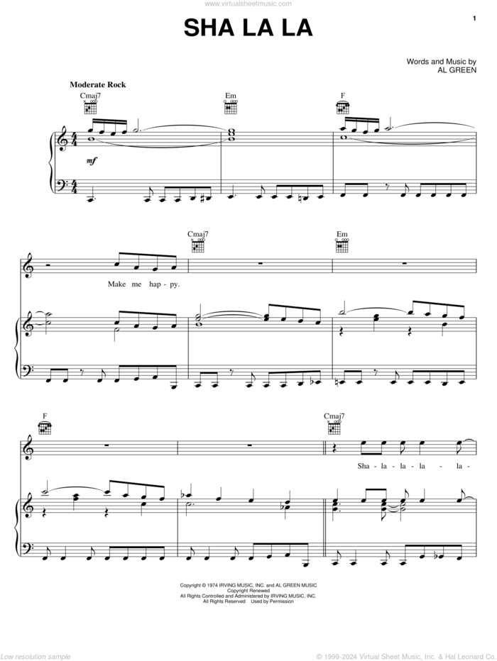 Sha La La sheet music for voice, piano or guitar by Al Green, intermediate skill level