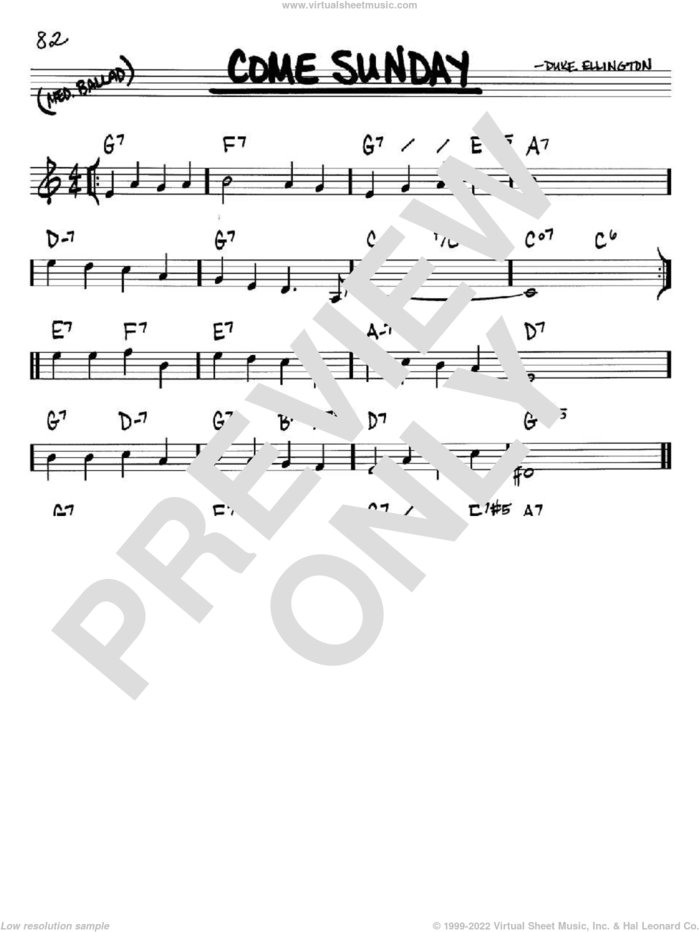 Come Sunday sheet music for voice and other instruments (in Bb) by Duke Ellington, intermediate skill level