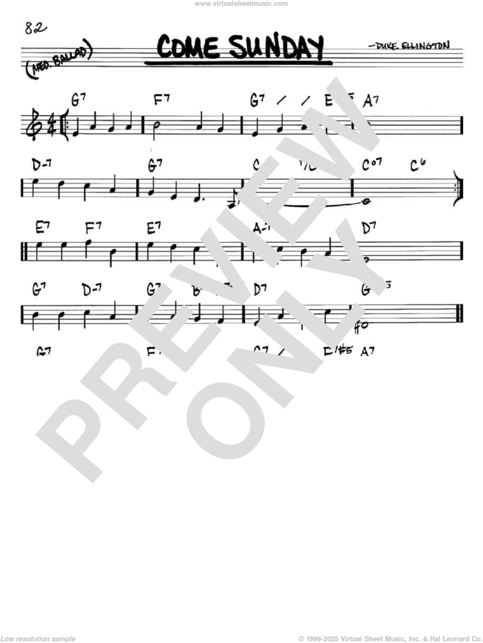 Come Sunday sheet music for voice and other instruments (in Bb) by Duke Ellington, intermediate skill level