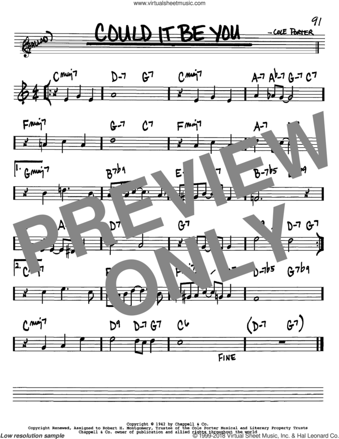 Could It Be You sheet music for voice and other instruments (in Bb) by Cole Porter, intermediate skill level